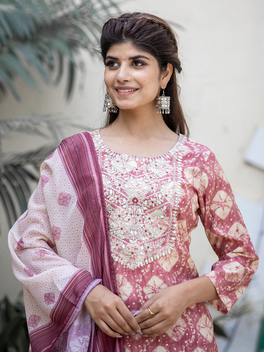 Pink Modal Silk Embroidered Suit Set