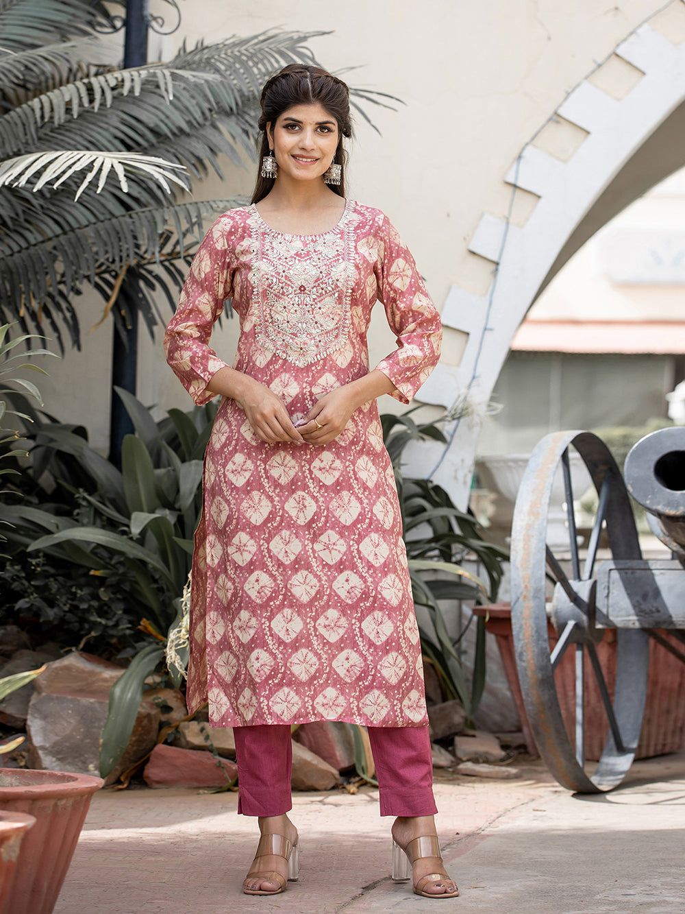 Pink Modal Silk Embroidered Suit Set