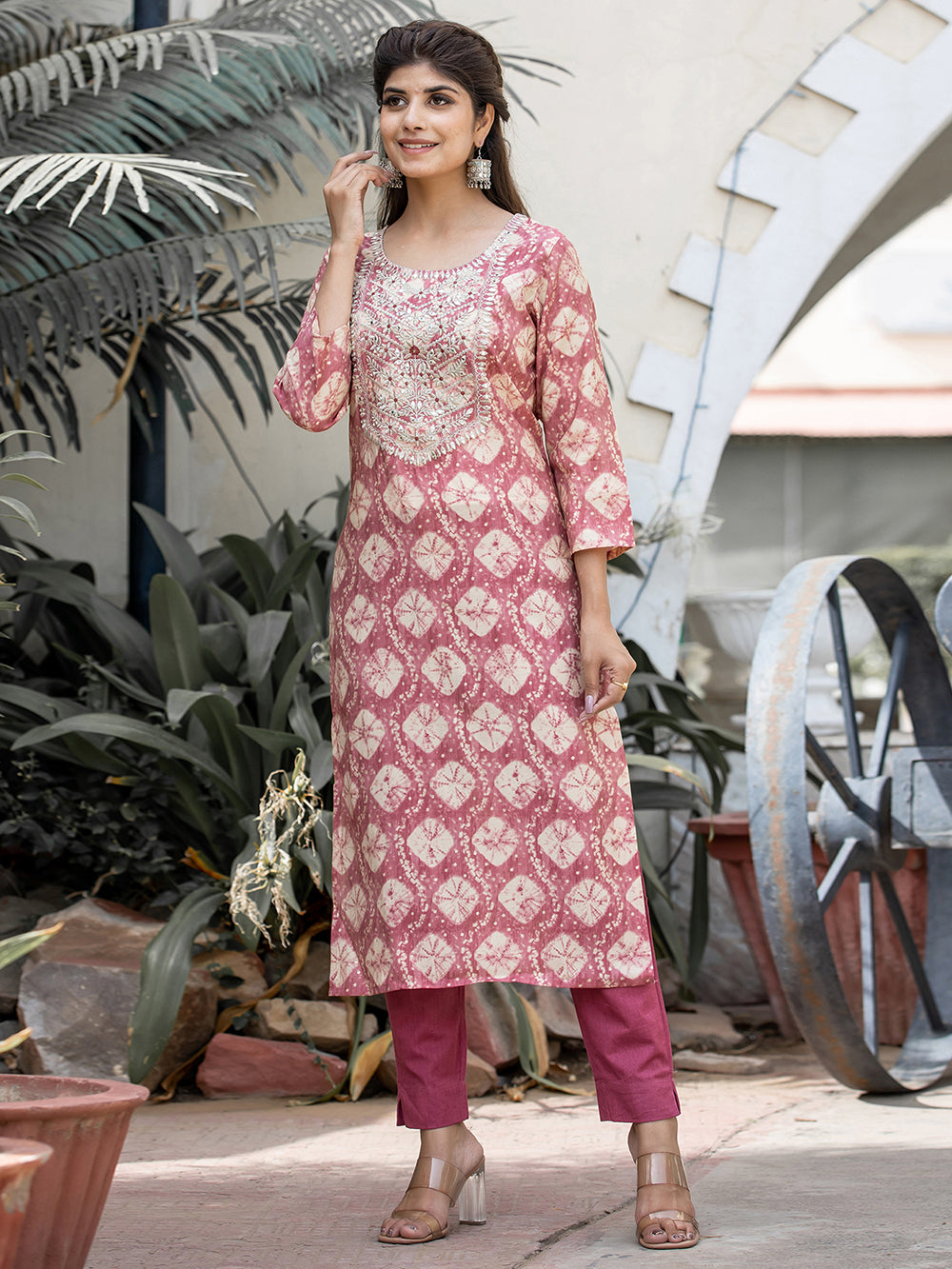 Pink Modal Silk Embroidered Suit Set