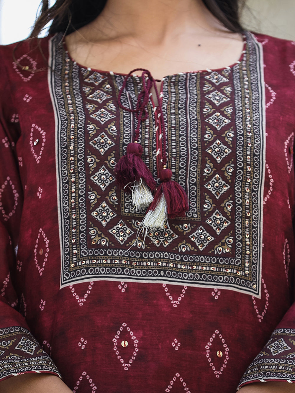 Maroon Festive Chanderi Kurta Set With Pant and Dupatta