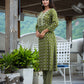 Green Printed Cotton Kurta Pant Set