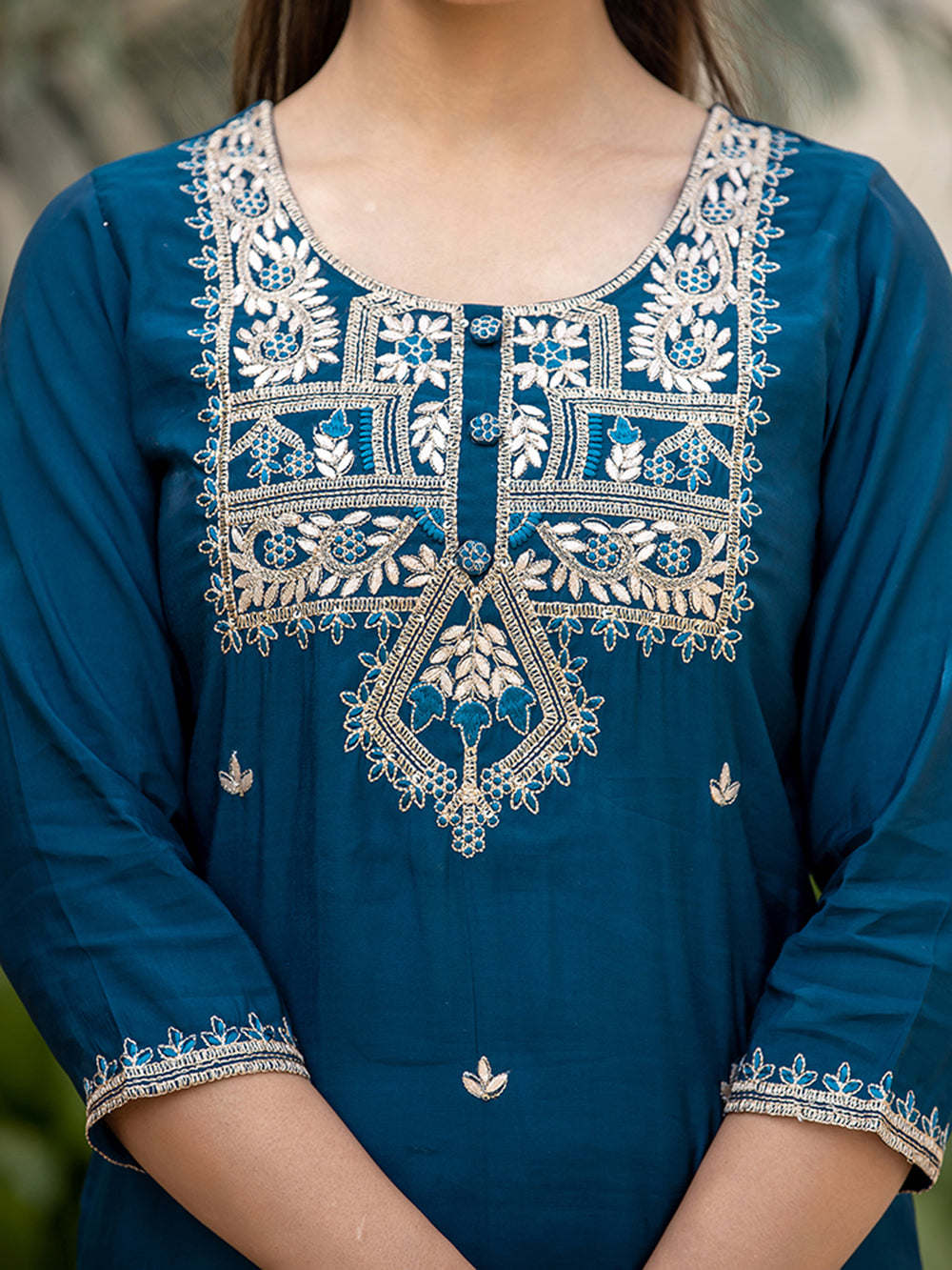 Blue Modal Silk Embroidered Kurta Sharara Set With Dupatta