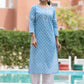 Sky Blue Floral Printed Cotton Casual Kurta