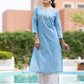 Sky Blue Floral Printed Cotton Casual Kurta