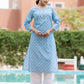 Sky Blue Floral Printed Cotton Casual Kurta