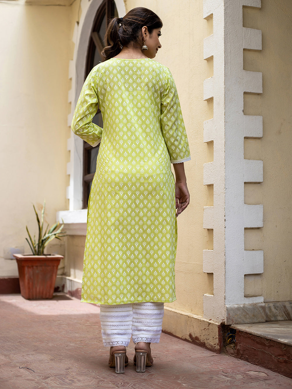 Green Pastel Printed Cotton Casual Kurta