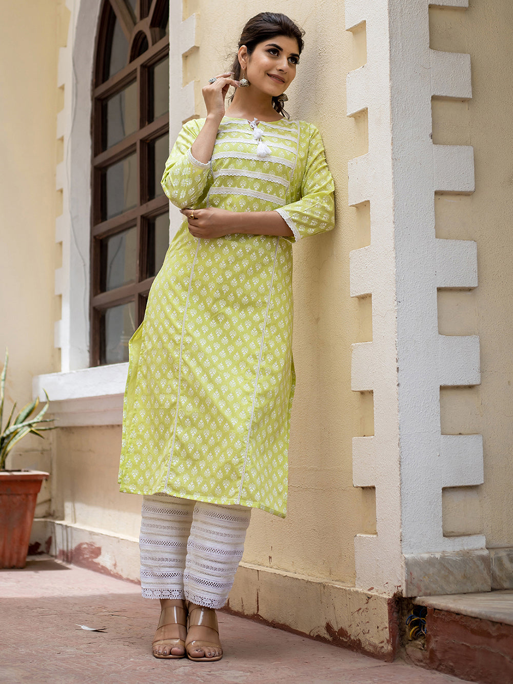 Green Pastel Printed Cotton Casual Kurta