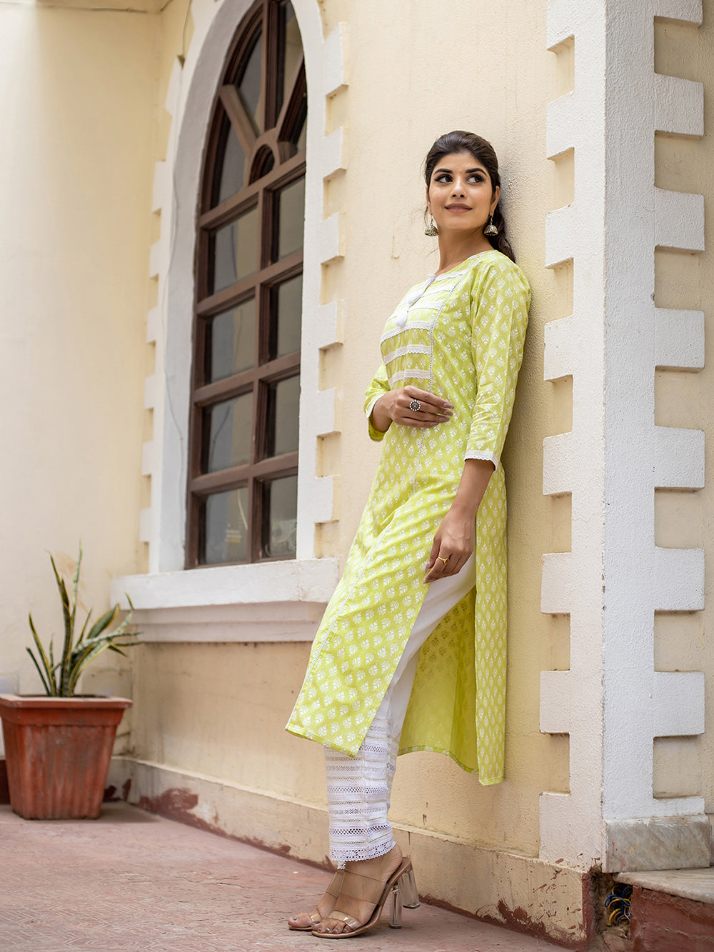 Green Pastel Printed Cotton Casual Kurta