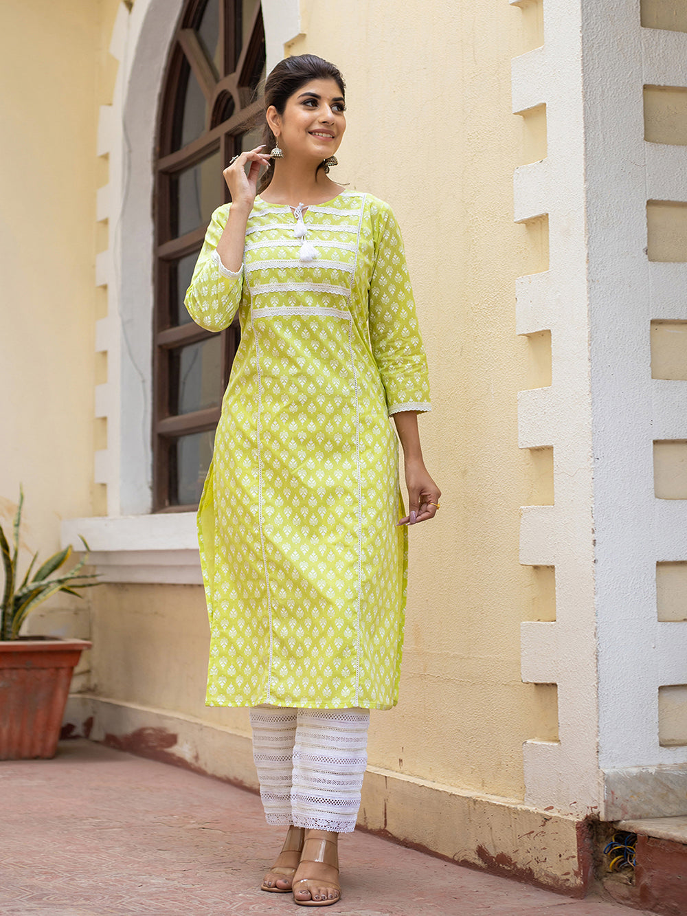 Green Pastel Printed Cotton Casual Kurta