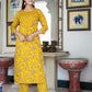 Yellow Floral Print Kurta Pant Set