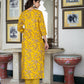 Yellow Floral Print Kurta Pant Set