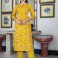 Yellow Floral Print Kurta Pant Set