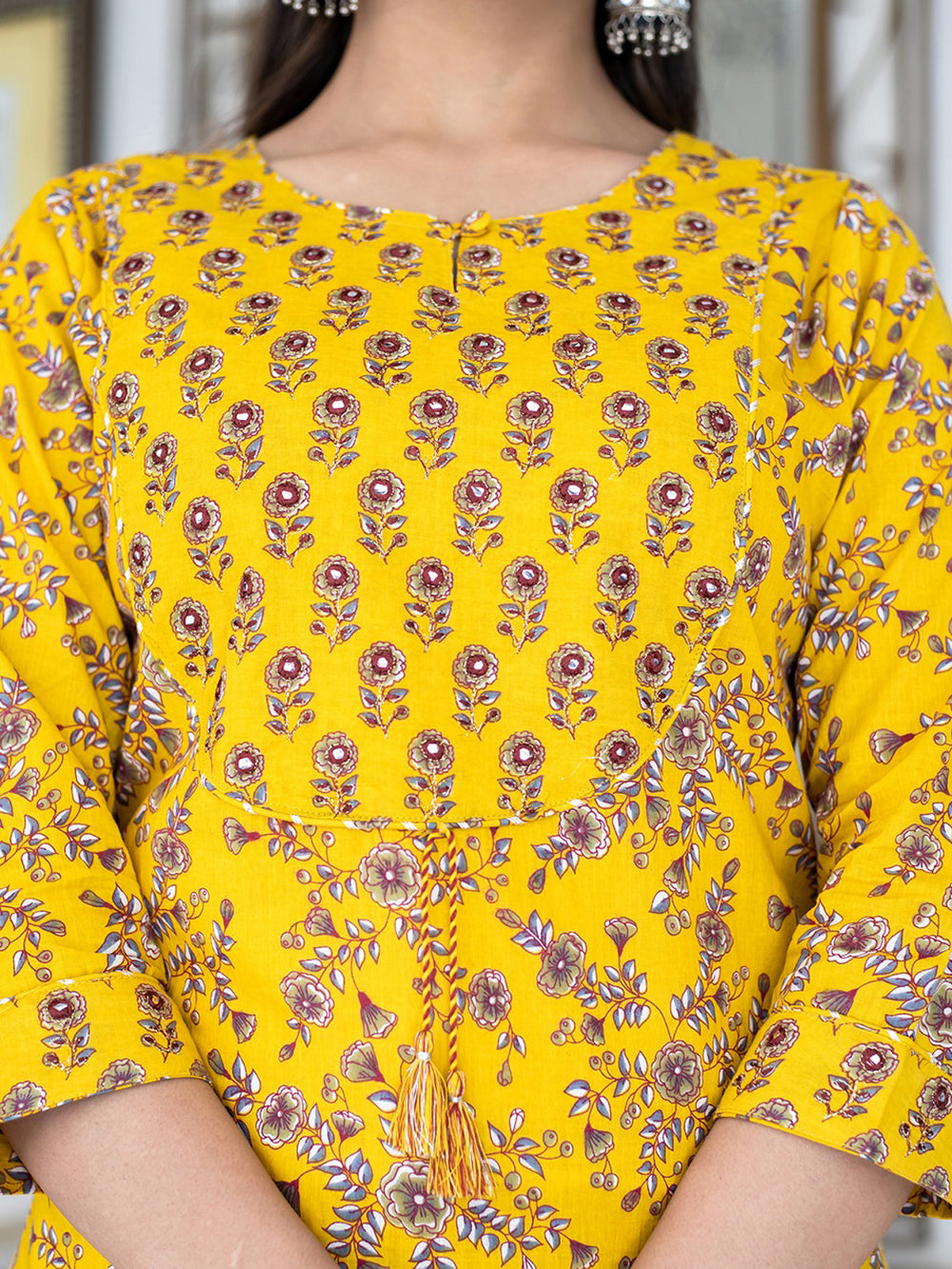 Yellow Floral Print Kurta Pant Set