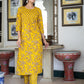 Yellow Floral Print Kurta Pant Set