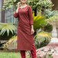 Maroon Block Printed Cotton Kurta Pant Set