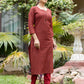 Maroon Block Printed Cotton Kurta Pant Set