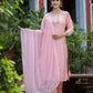 Pink Floral Modal Silk Suit Set