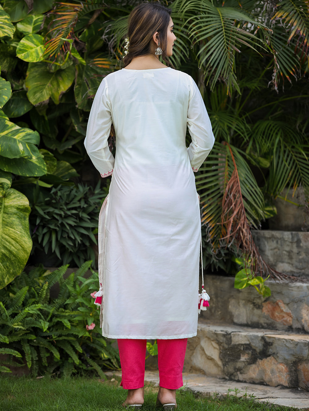 White-Pink Modal Silk Suit Set