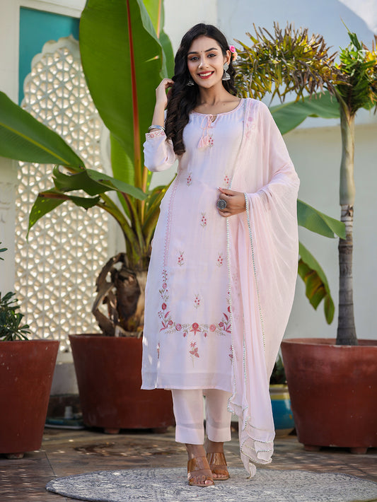 Peach Floral Modal Silk Suit Set