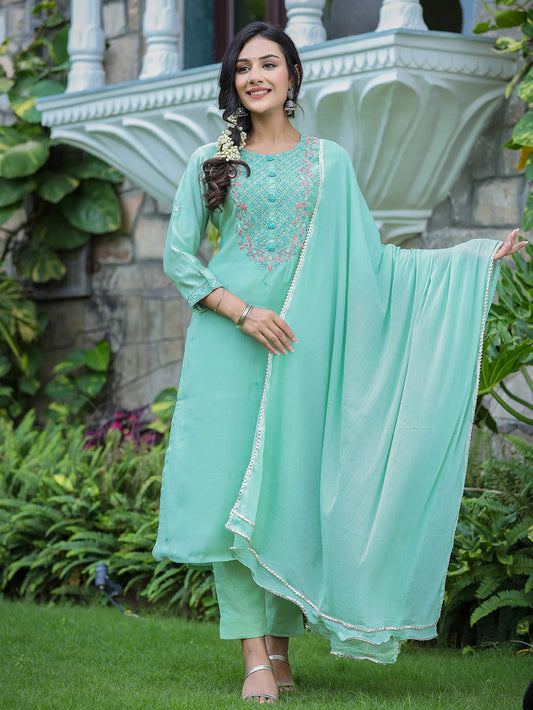 Green Modal Silk Suit Set