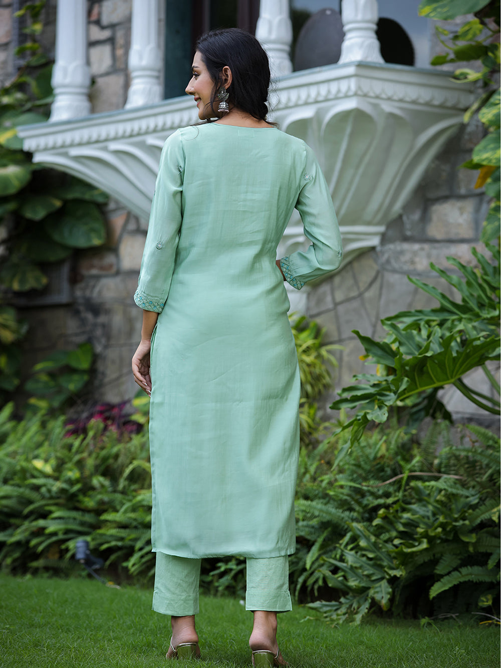 Green Modal Silk Suit Set