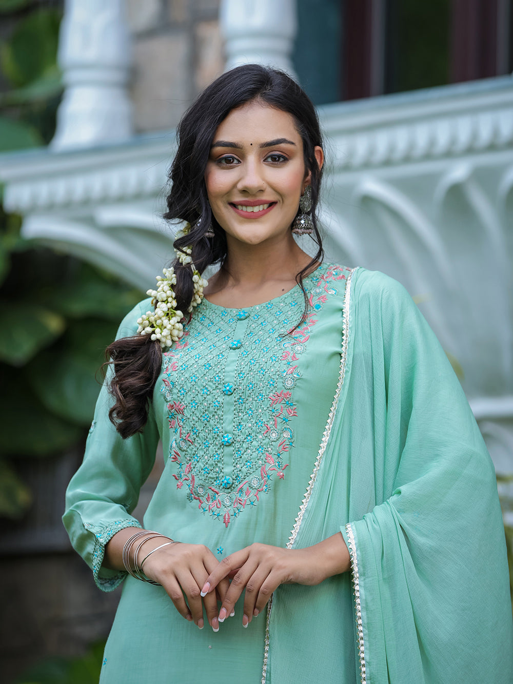 Green Modal Silk Suit Set