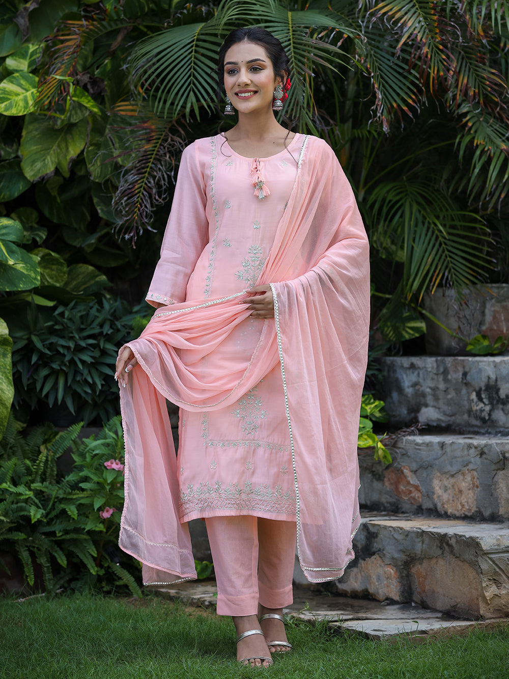 Pink Modal Silk Suit Set