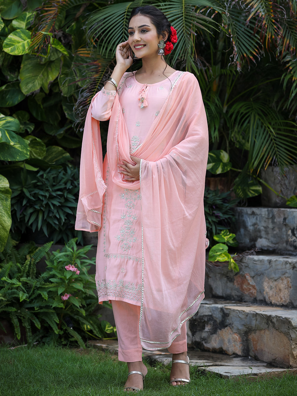 Pink Modal Silk Suit Set