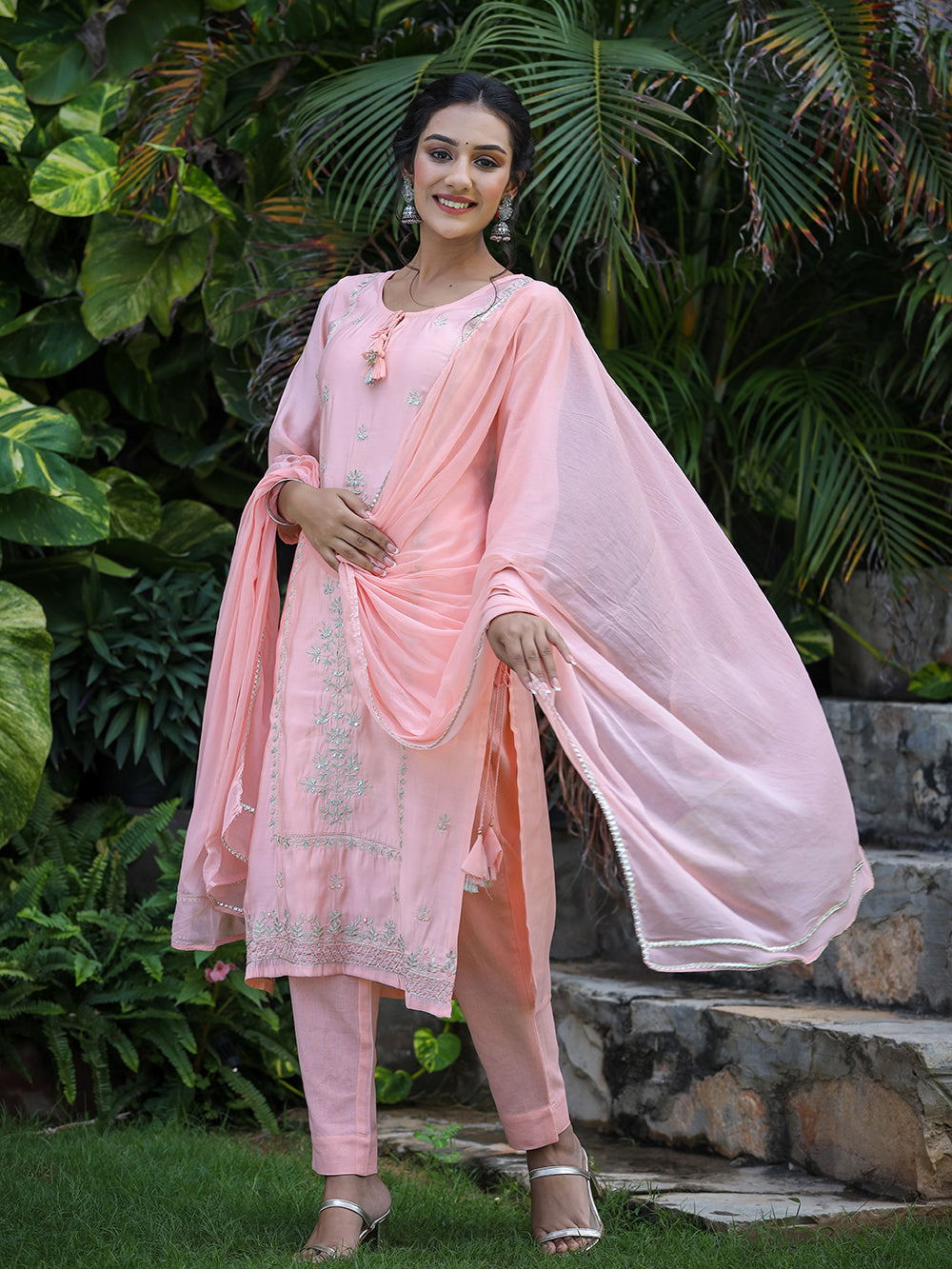 Pink Modal Silk Suit Set