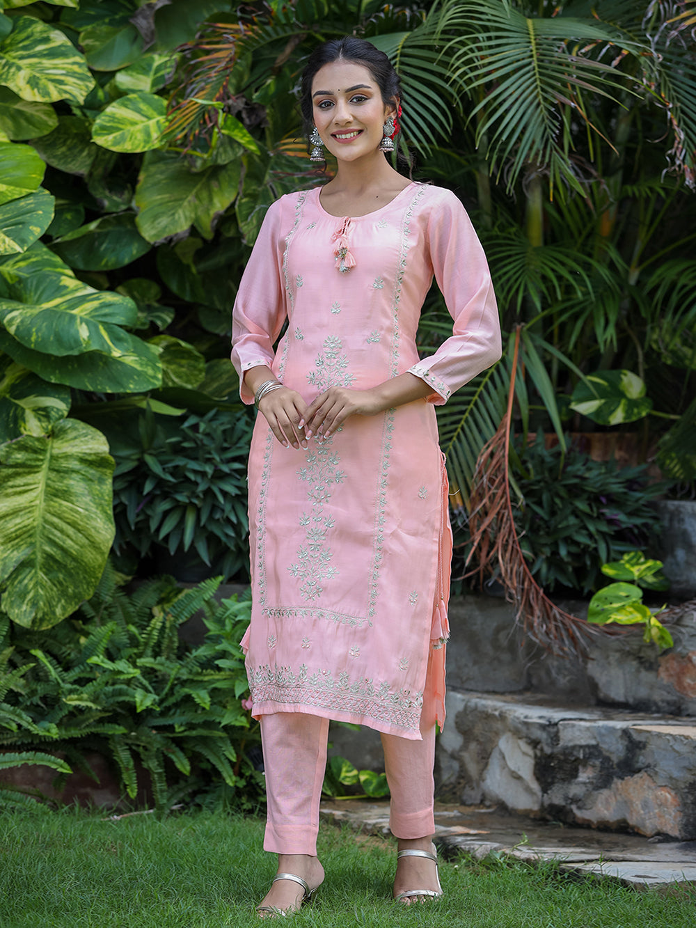 Pink Modal Silk Suit Set