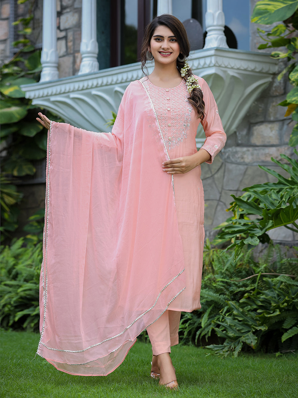 Pink Modal Silk Suit Set