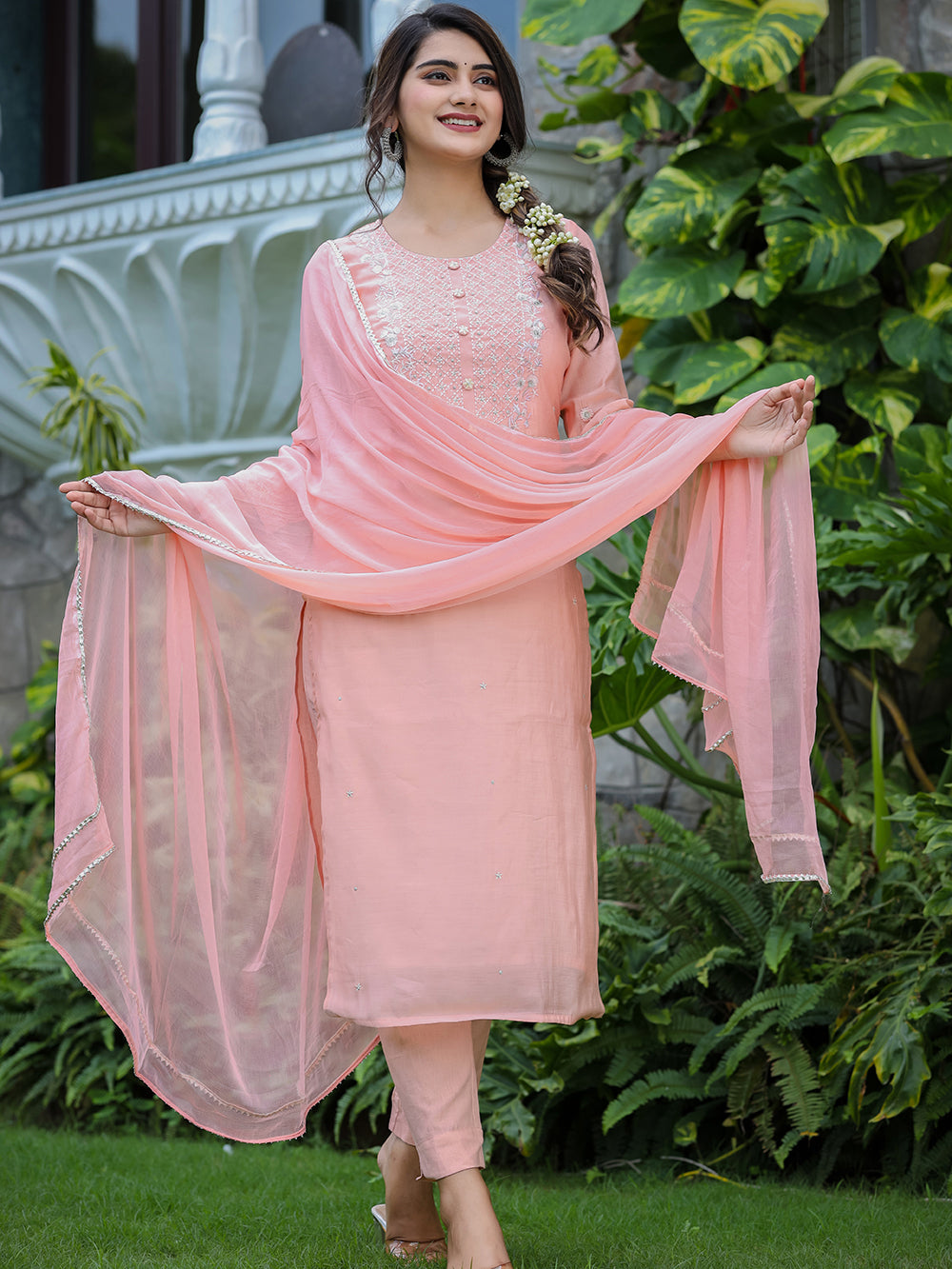 Pink Modal Silk Suit Set