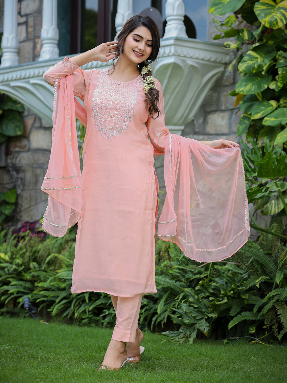 Pink Modal Silk Suit Set