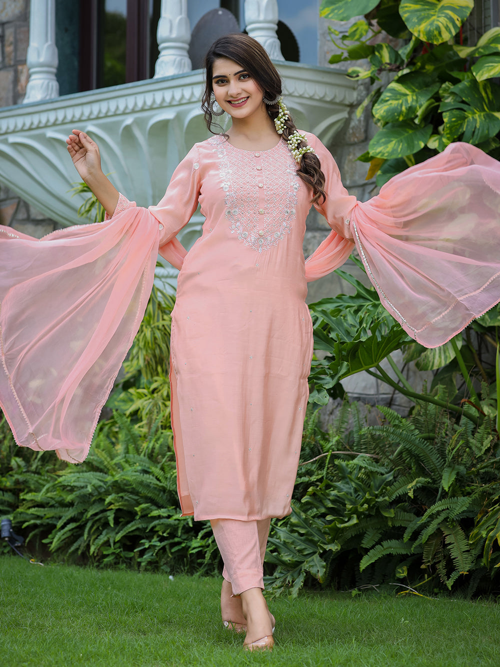 Pink Modal Silk Suit Set