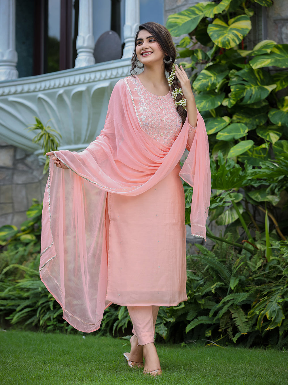 Pink Modal Silk Suit Set