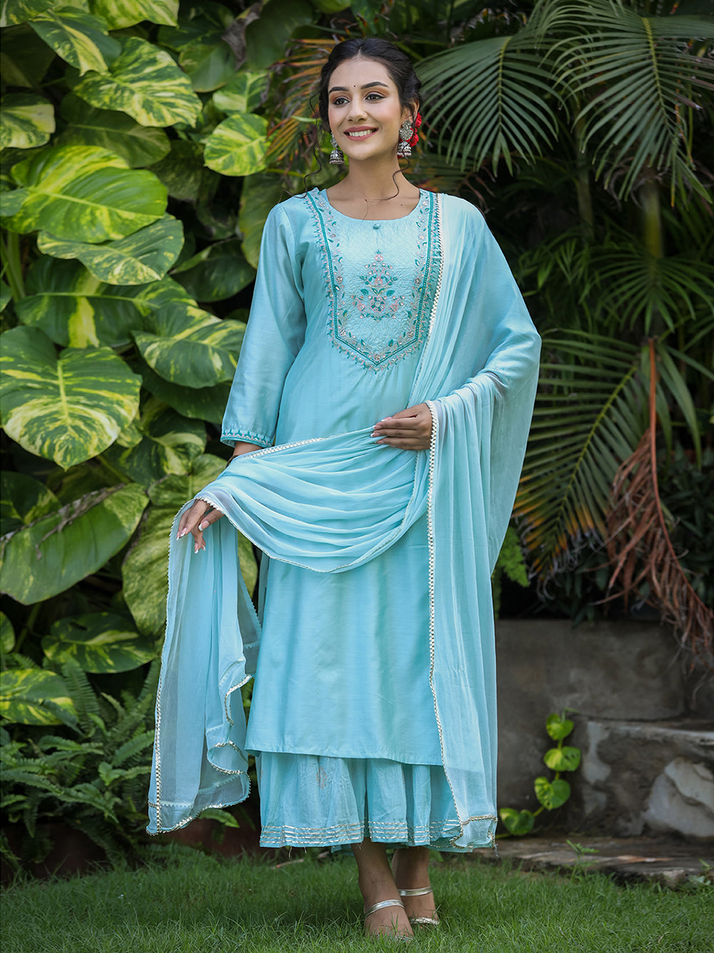 Sea Green Modal Silk Suit Set