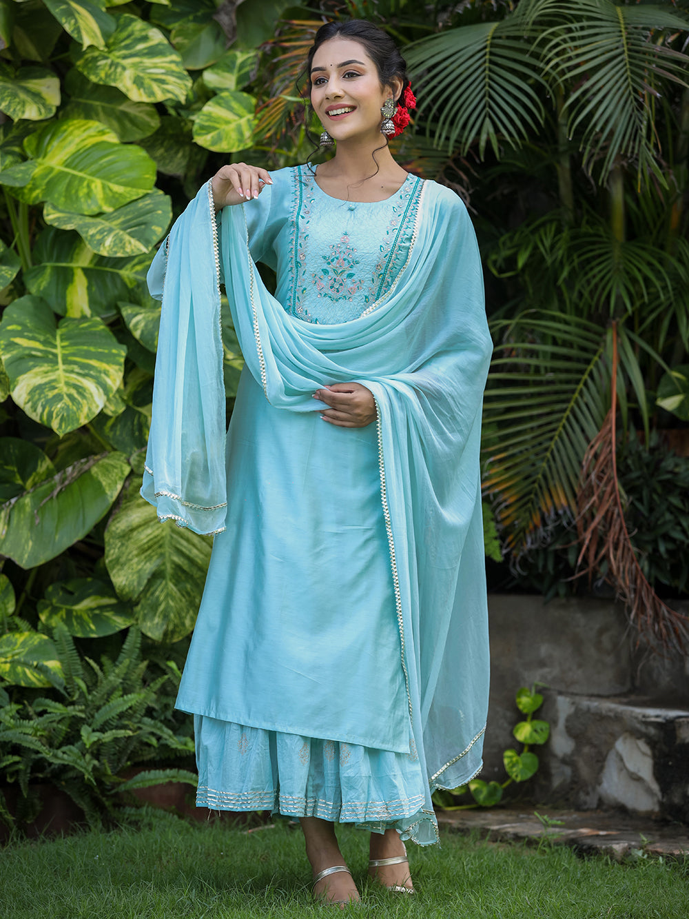 Sea Green Modal Silk Suit Set