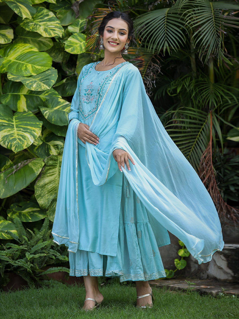 Sea Green Modal Silk Suit Set