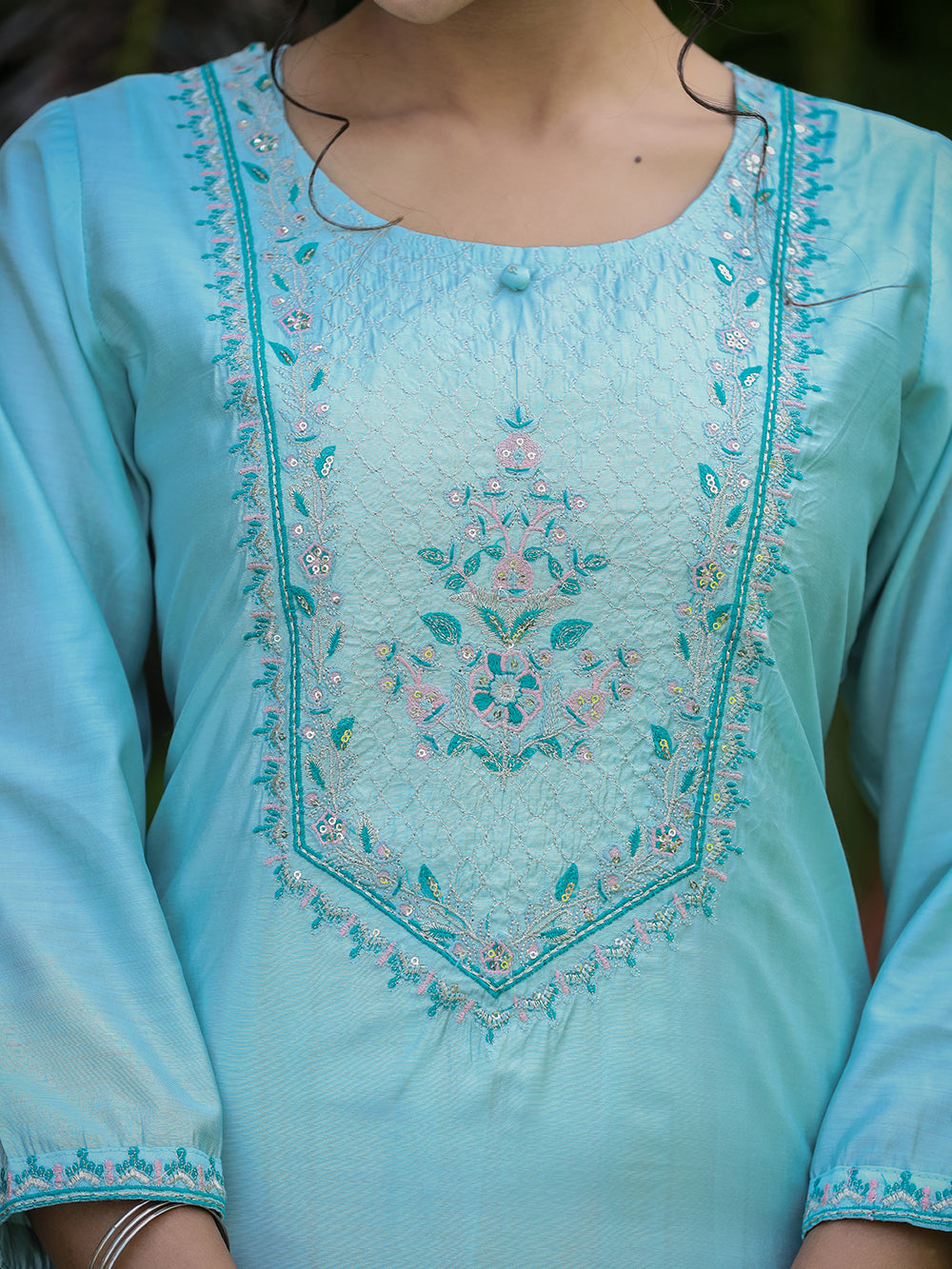 Sea Green Modal Silk Suit Set