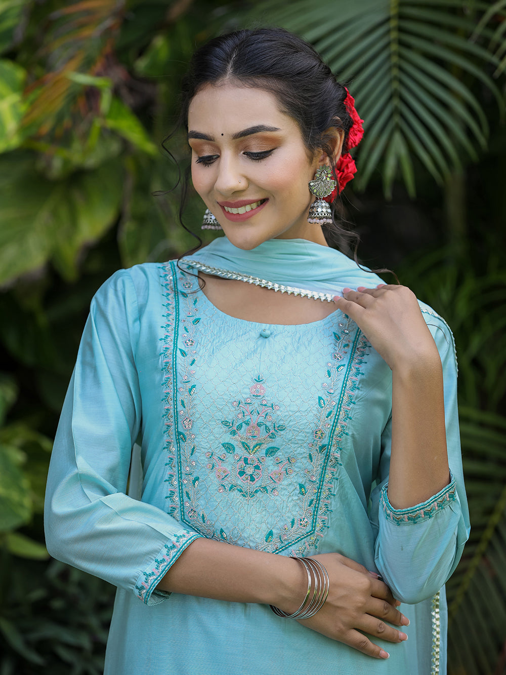 Sea Green Modal Silk Suit Set