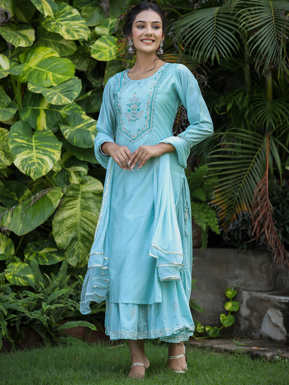 Sea Green Modal Silk Suit Set