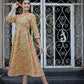 Yellow Floral Printed Cotton Ethnic Dress