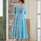 Sky Blue Floral Printed Cotton Ethnic Dress