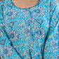 Sky Blue Floral Printed Cotton Ethnic Dress