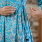 Sky Blue Floral Printed Cotton Ethnic Dress