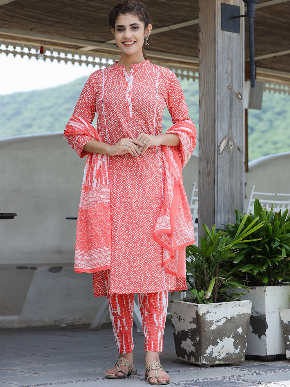 Pink Printed Cotton suit set