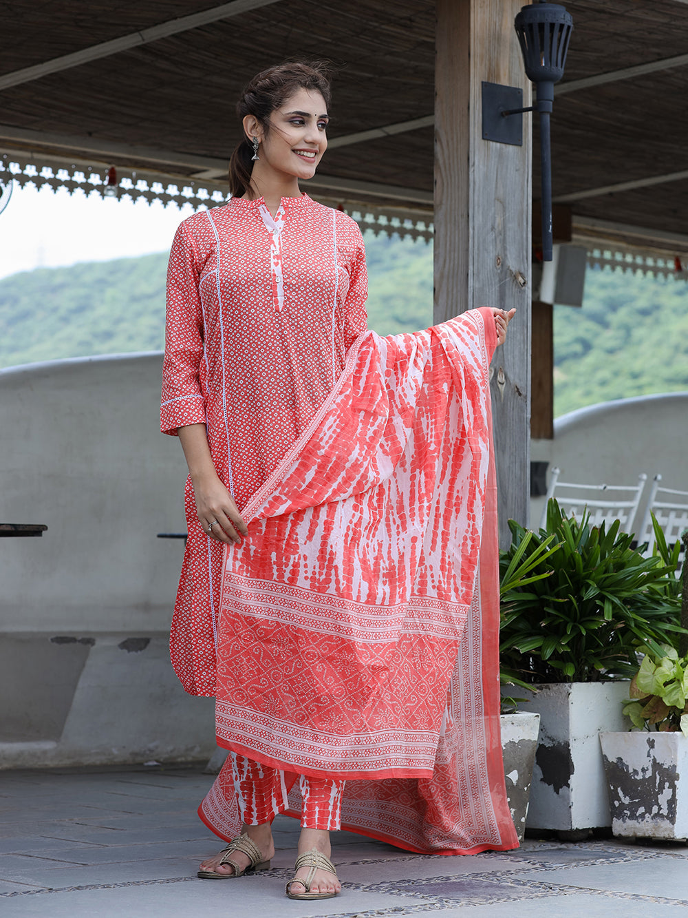 Pink Printed Cotton suit set