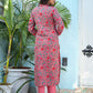 Pink Floral Print Cotton Kurta Pant Set