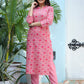 Pink Ethnic Print Cotton Kurta Pant Set