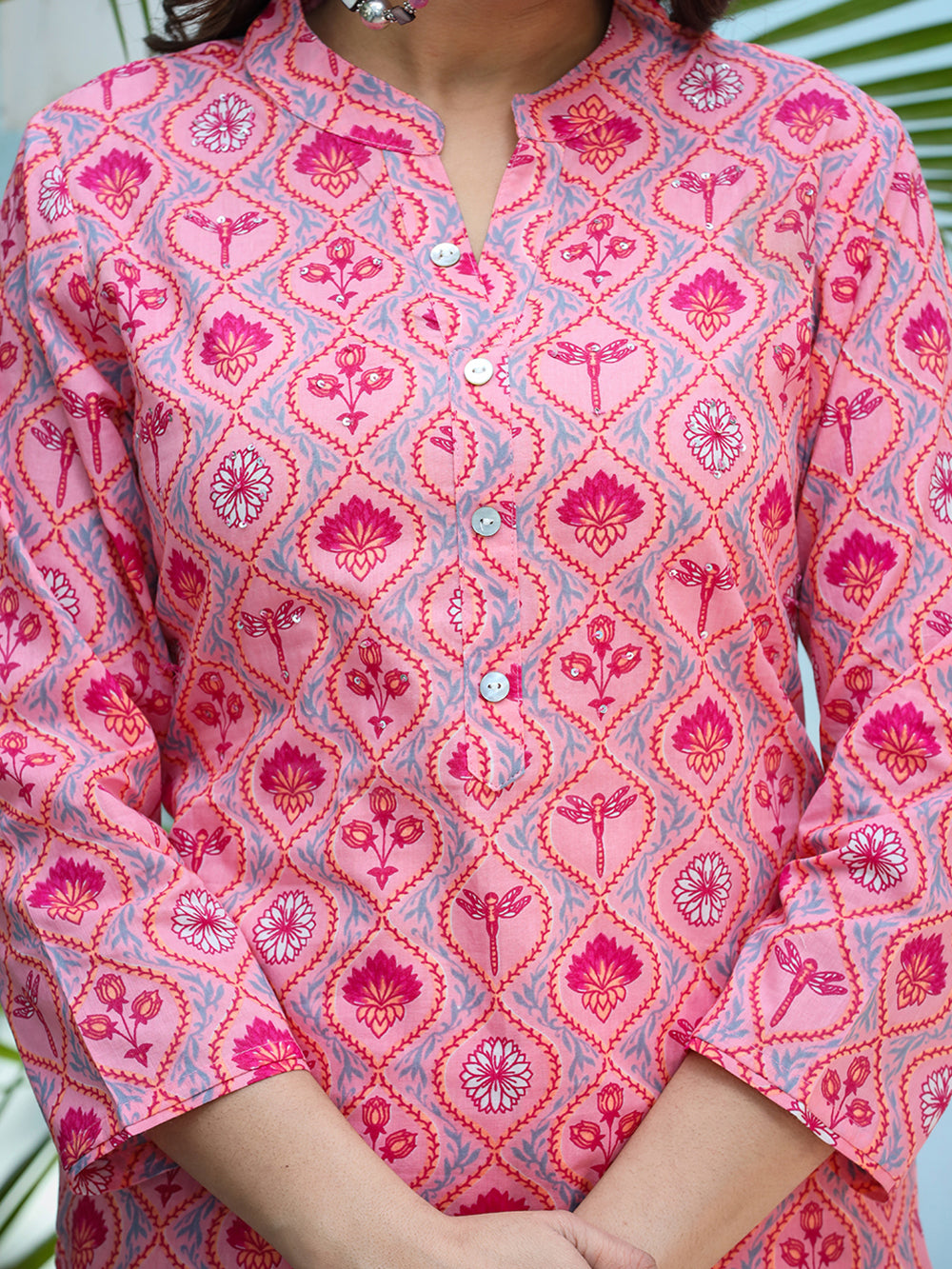 Pink Ethnic Print Cotton Kurta Pant Set